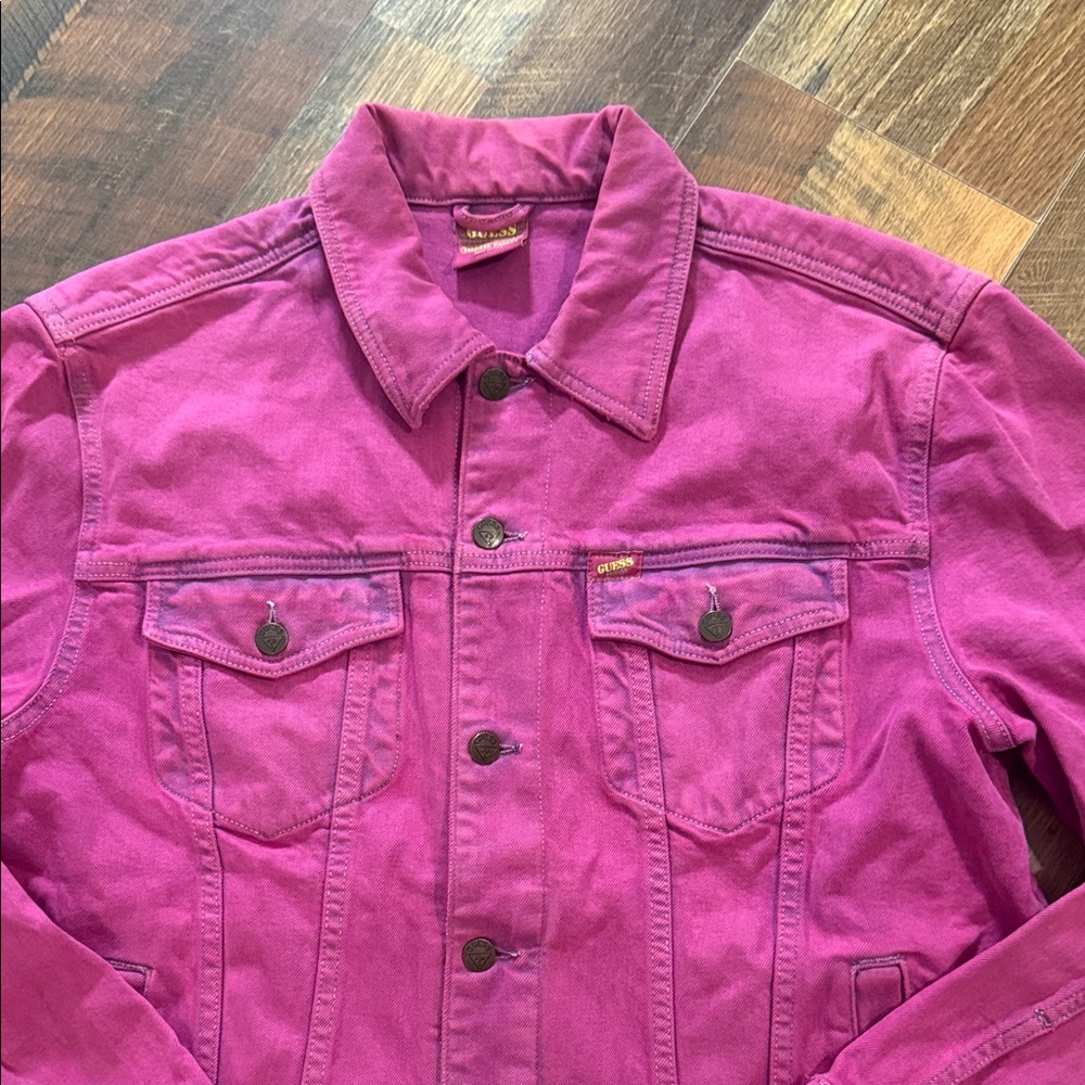 GUESS x Sean Wotherspoon Farmers Market Magenta Acid Wash Denim Jacket Large - Picture 3 of 8